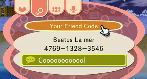 Animal Crossing City Folk Beetus friend code.