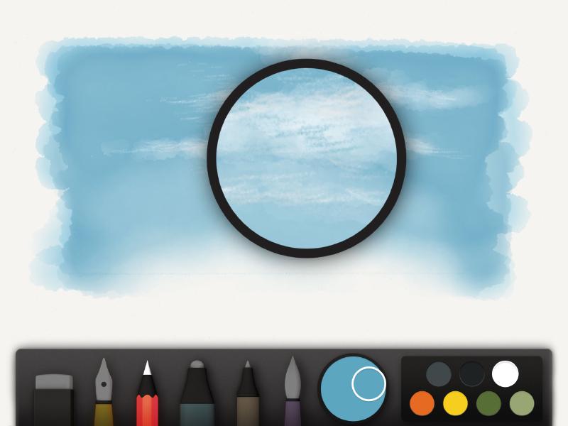 Blue shadows added to clouds with Paper app’s pencil tool