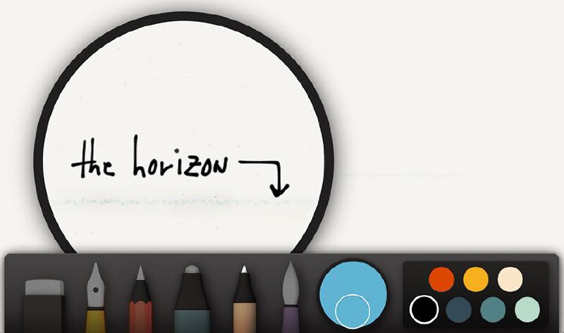 Screenshot of Paper app zoomed in on a horizon line drawn in blue pencil