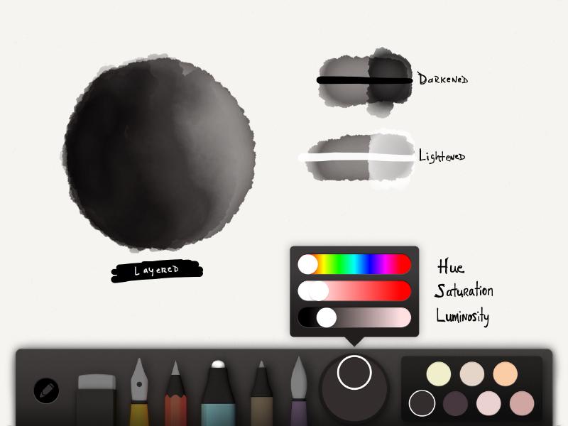 Screenshot of dark gray color palette in Paper for iPad