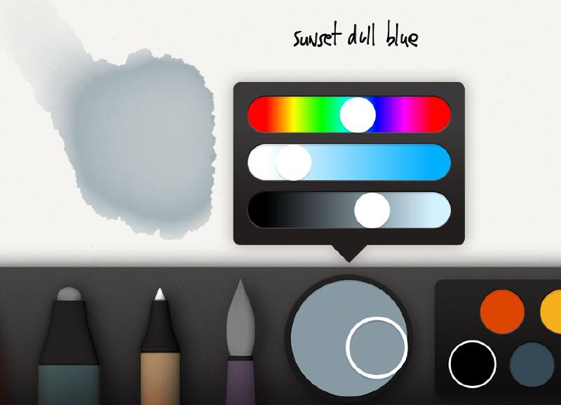 Screenshot of sunset dull blue color palette mix in Paper for iPad