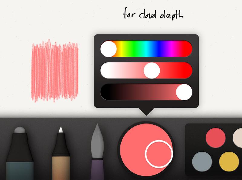 Screenshot of sunset red cloud shadow color palette mixture in Paper app