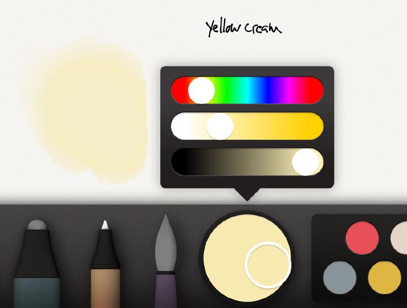 Screenshot of sunset yellow cream color palette mix in Paper for iPad