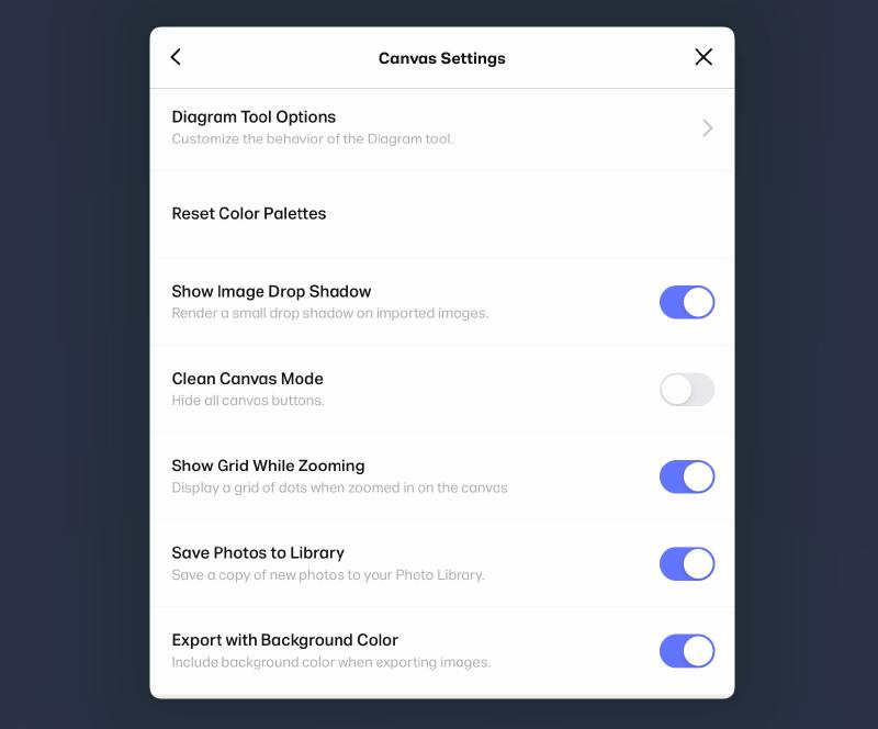 Canvas Settings screen in Paper by WeTransfer for iPadOS