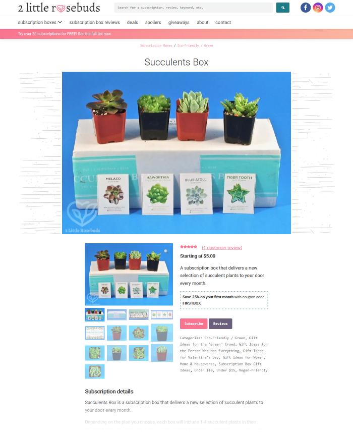 Screenshot of subscription box page.