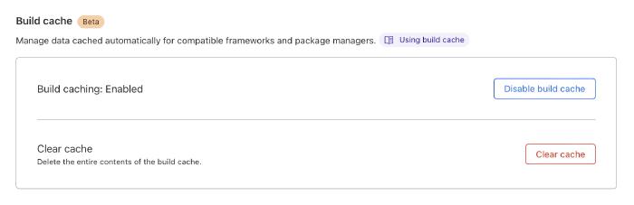 Build cache settings in Cloudflare dashboard.