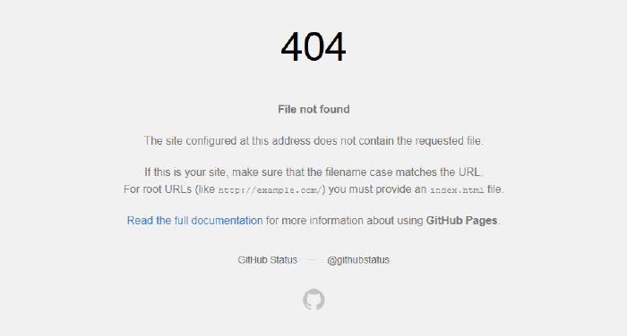 Screenshot of GitHub Pages default 404 file not found page