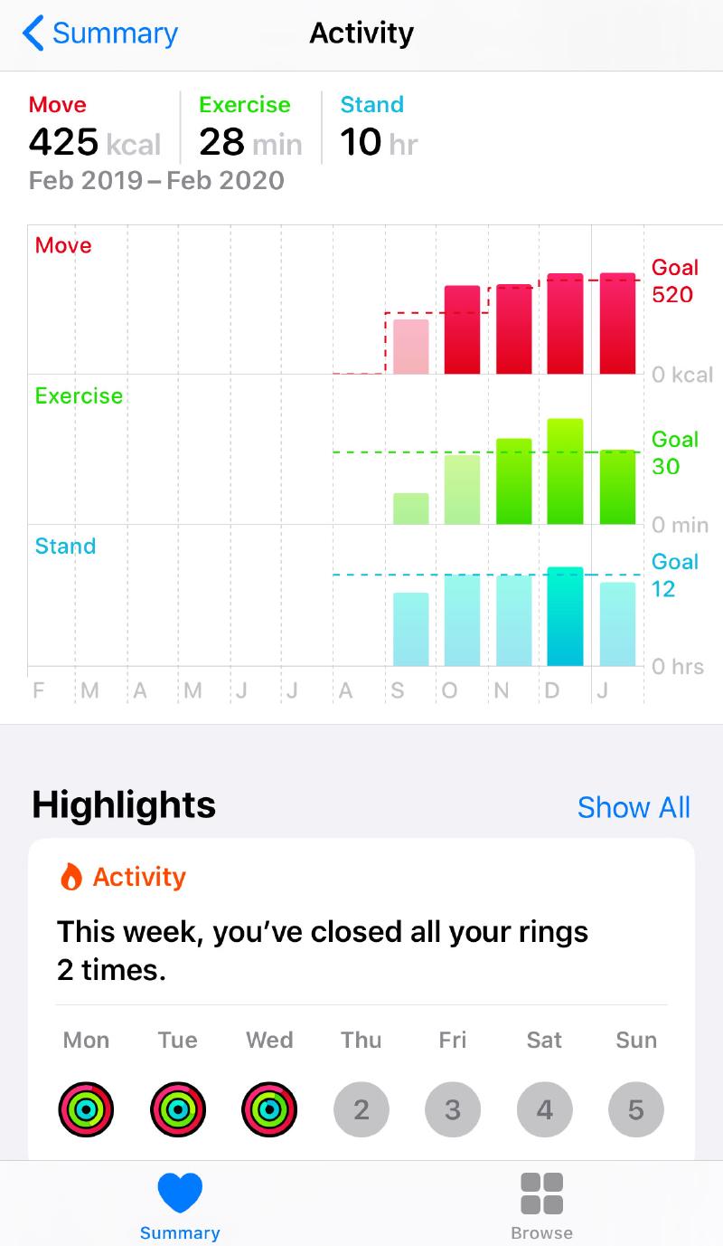 Activity in the Health app for 2019.