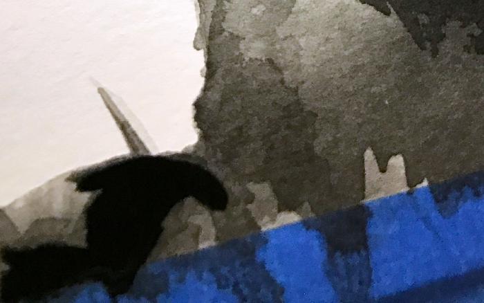 Ink wash and blue masking tape detail