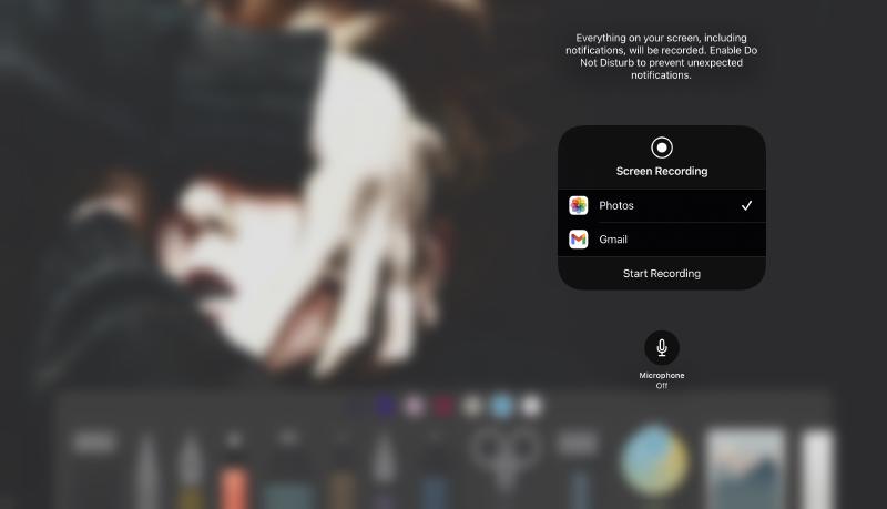 Screen recording settings screen on iPadOS