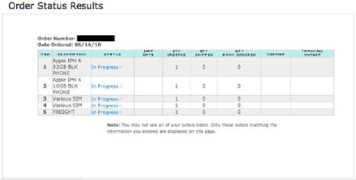 iPhone 4 order status screenshot