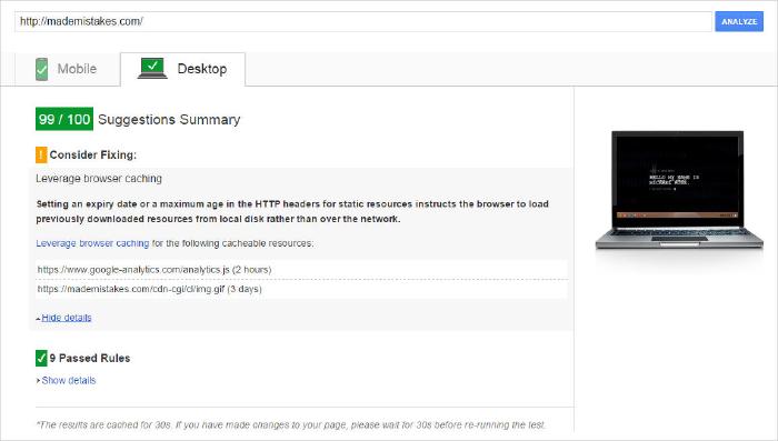 Made Mistakes analyzed with PageSpeed Insights.