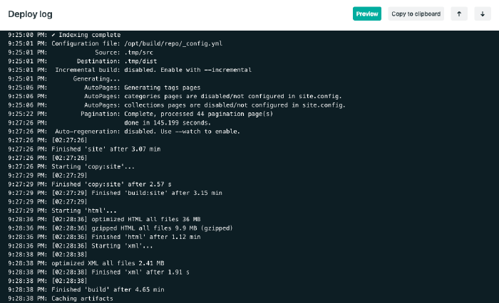 Screenshot of Netlifys deploy log for Made Mistakes.