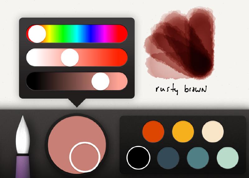 Screenshot of rusty brown color mixed in Paper for iPad.