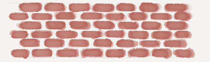 Red bricks painted with Papers watercolor brush on white.