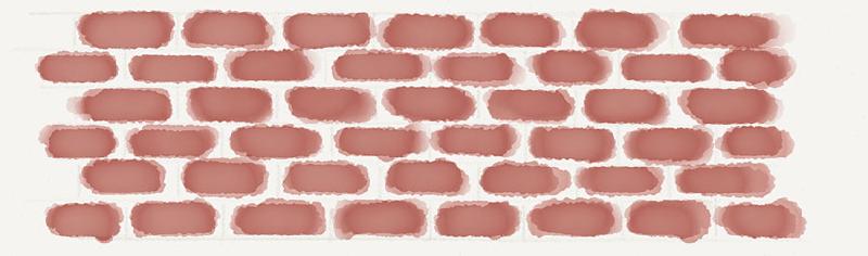 Red bricks painted with Paper’s watercolor brush on white.