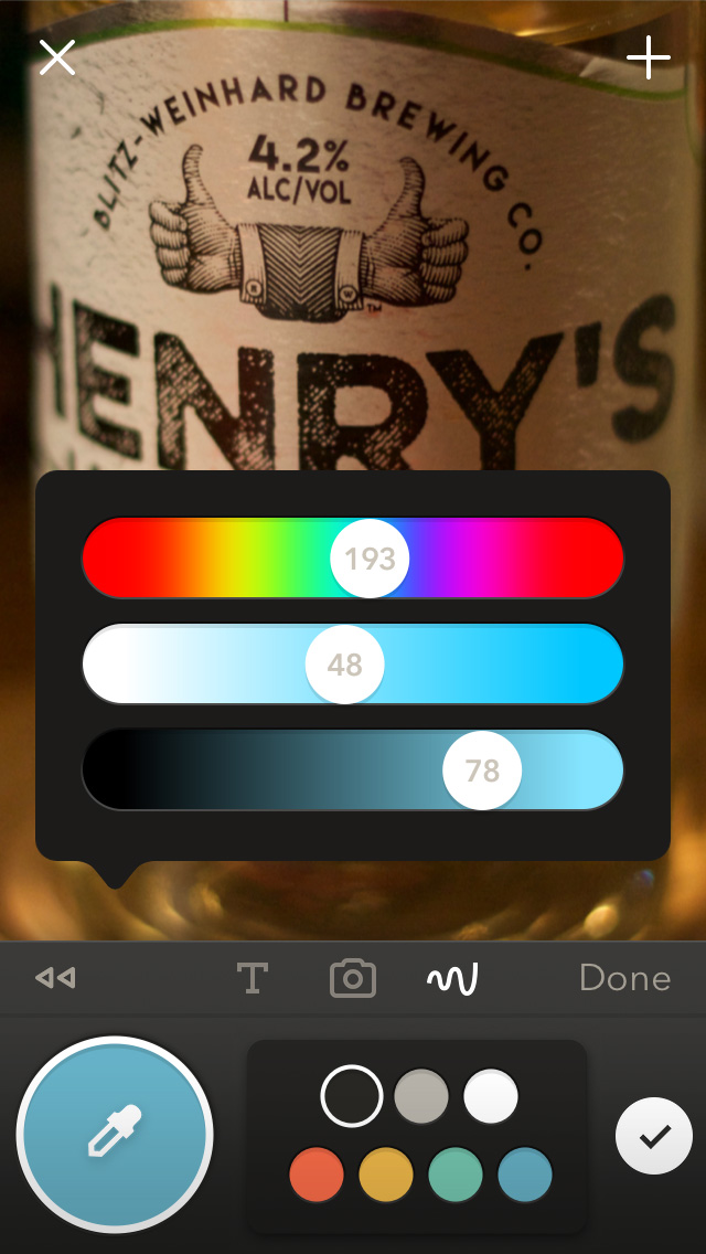 Three color sliders used to adjust a color in Paper app