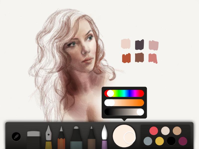 Screenshot of a painting of Scarlet Johansson drawn in Paper for iPad