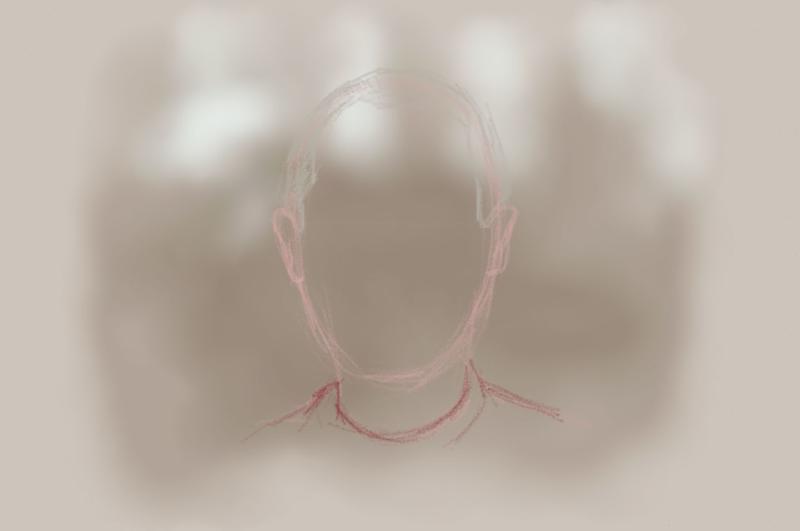 Sketched outline of a face on a neutral brown background