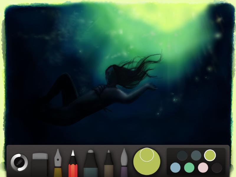 Work in progress blended drawing of a girl underwater