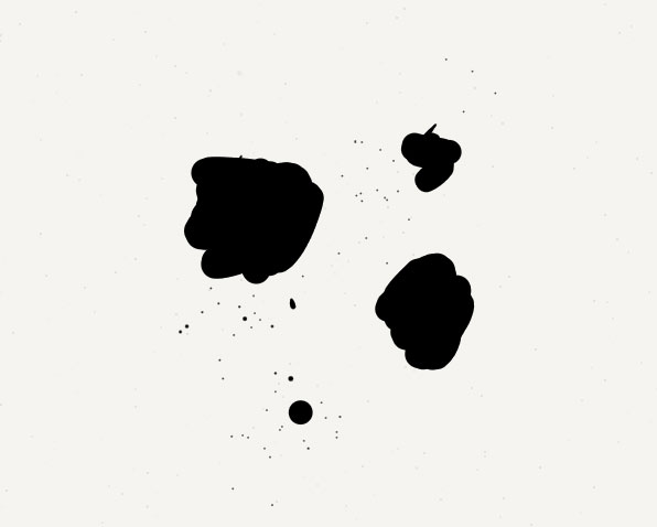 Four ink circles and scattered dots created in Paper app