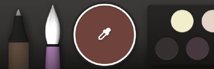 Closeup of Paper apps Mixer tool filled with brown and an eye dropper icon centered on top