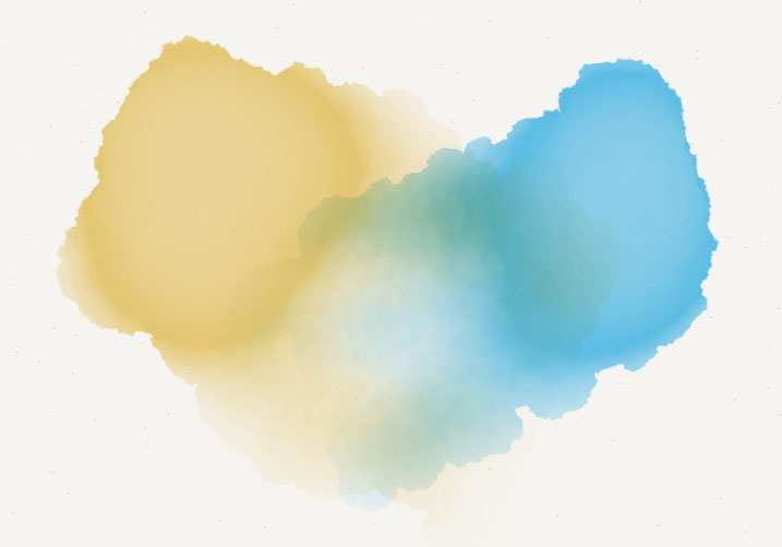 Watercolor brush painted shapes blended into each other by feathering the edges in Paper app