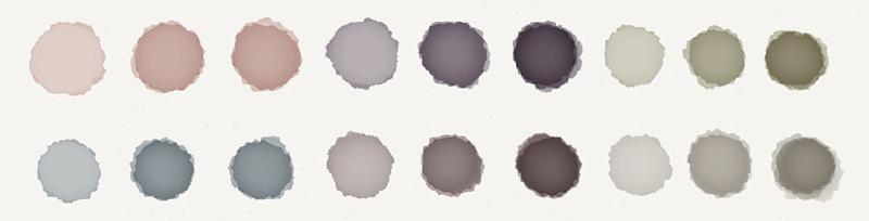 Range of grays made by mixing complementary colors and desaturating them in Paper app