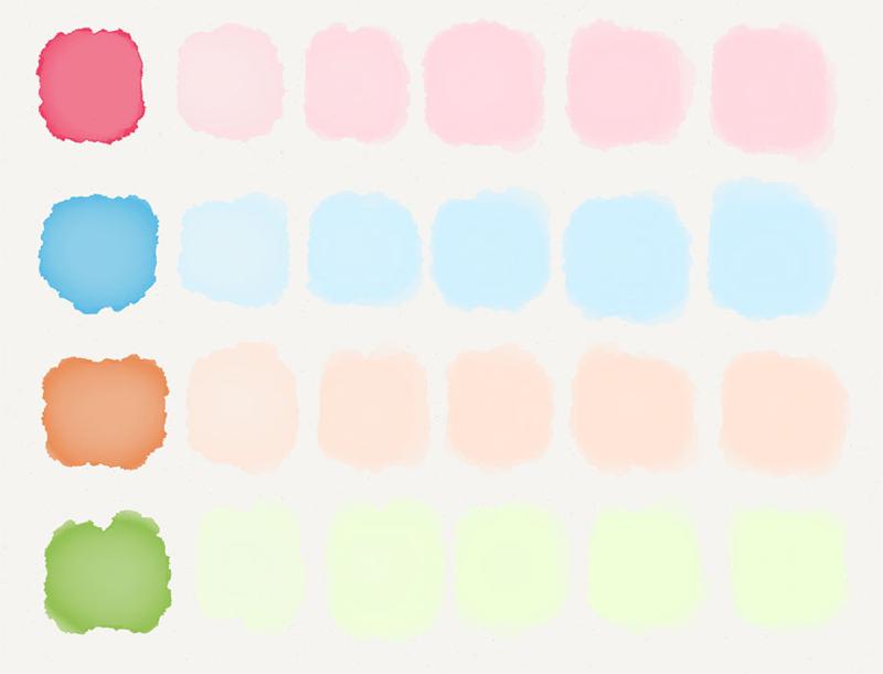 Swatches of four colors tinted by mixing colors with white in Paper app