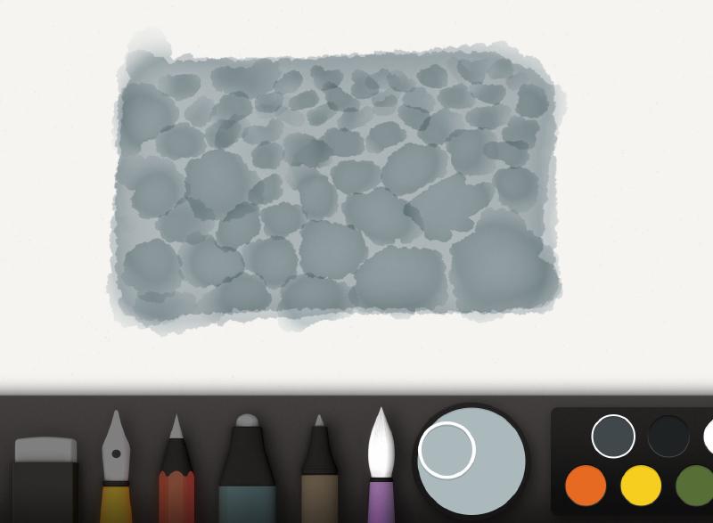 Dark gray pebble shapes on a blue gray background, drawn in Paper for iPadOS.