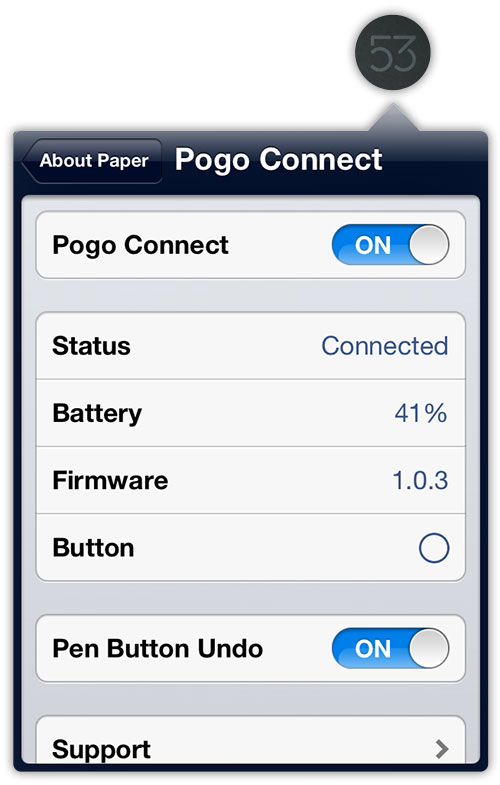 Paper by 53 iPad app settings panel