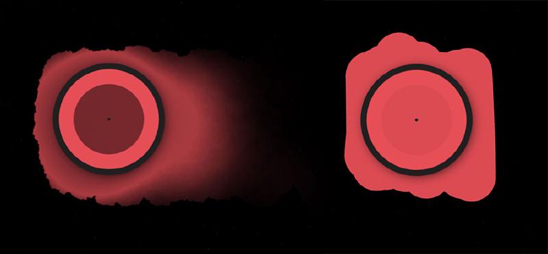Sampling shapes filled with the same red color on a black background in Paper app