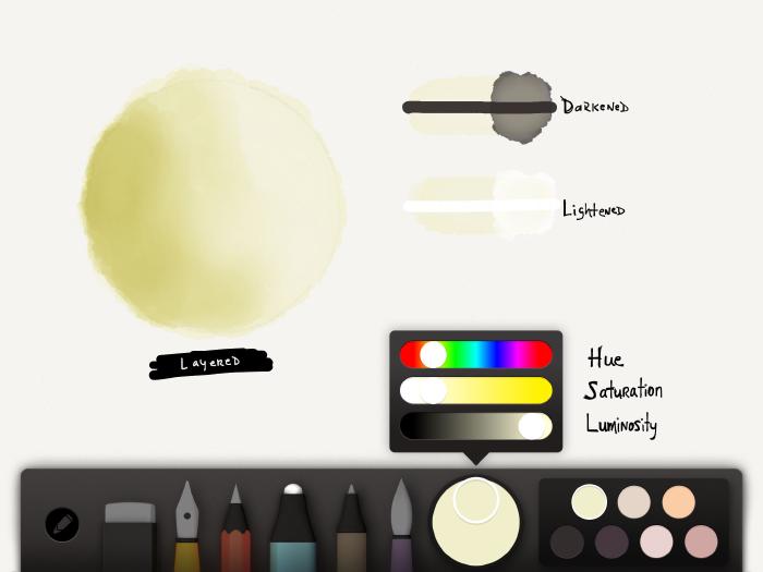 Screenshot of yellow skin color palette in Paper for iPad