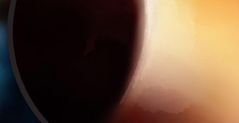 Closeup of a white pencil stroke around the edge of a planet.