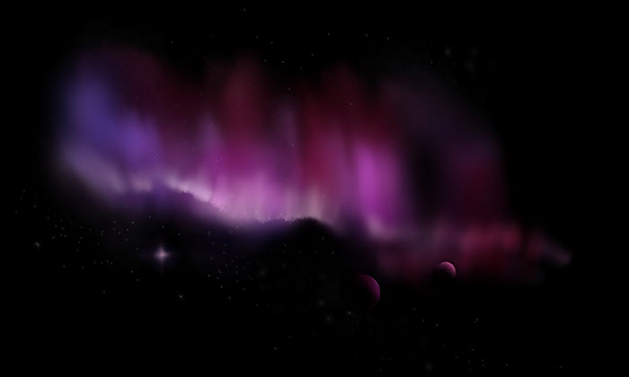 Space scene of a purple aurora, drawn digitally on Paper for iPadOS.