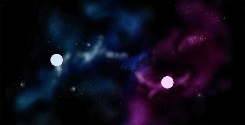 Two large white dots added on top of space scene.