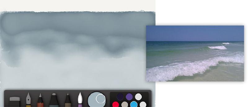 Screenshot of faded blue water with two layers of watercolor washes.