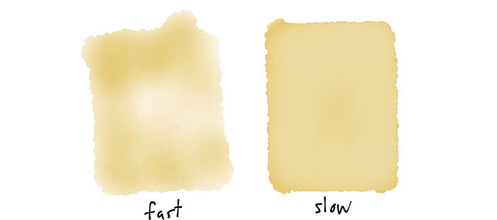 Choppy painting versus consistent painting watercolor swatches in Paper app