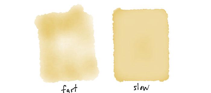 Choppy painting versus consistent painting watercolor swatches in Paper app