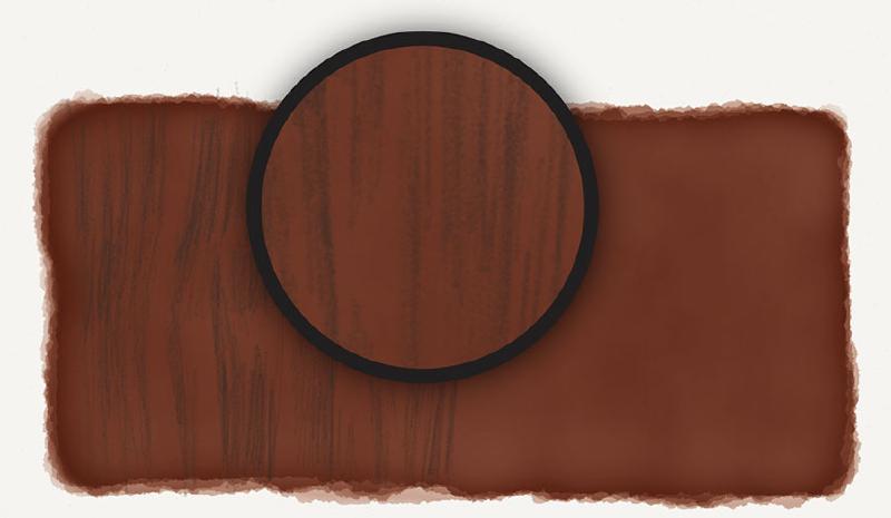 Detail of dark brown pencil strokes on a brown background to emulate wood grain.