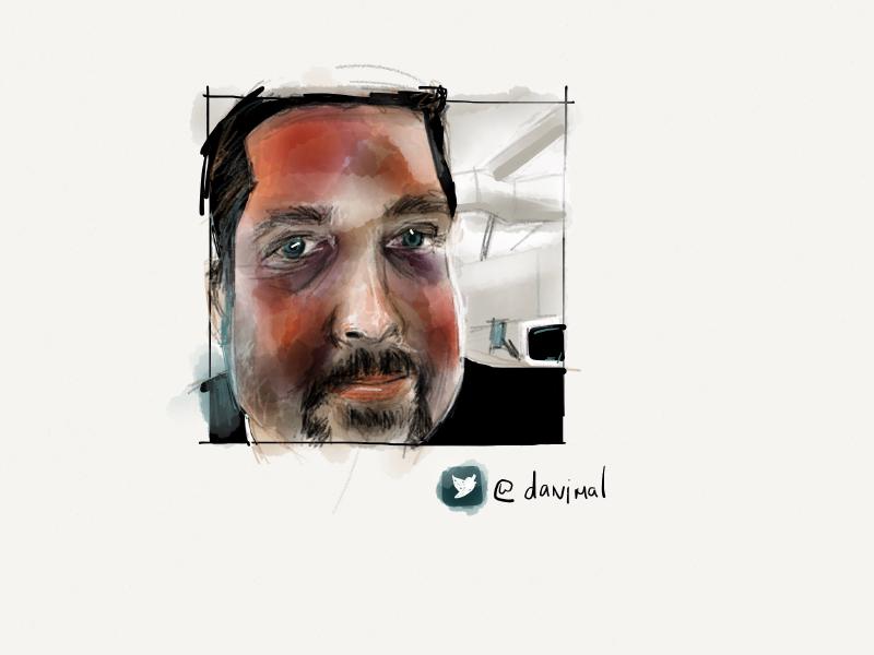 Digital watercolor and ink portrait of a man with a goatee looking at the viewer.