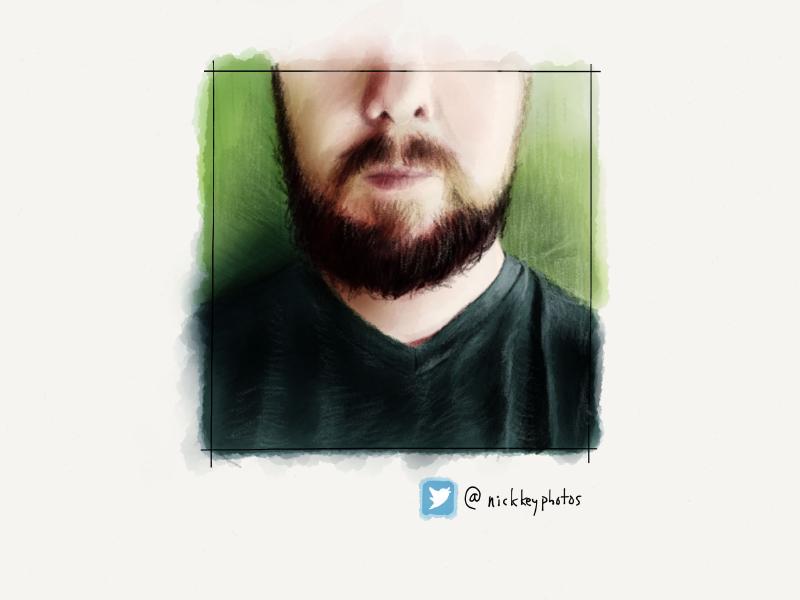 Digital watercolor and pencil portrait of a man's lower face, beard, nose, and jaw.
