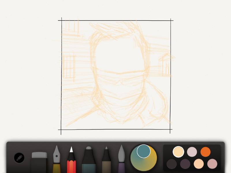 Beginning the portrait with a pencil sketch