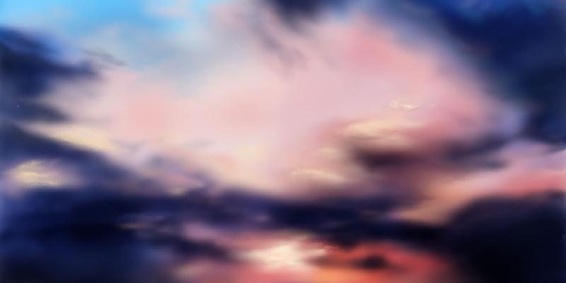 Sunset scene of pink and purple clouds blended with Pencil.