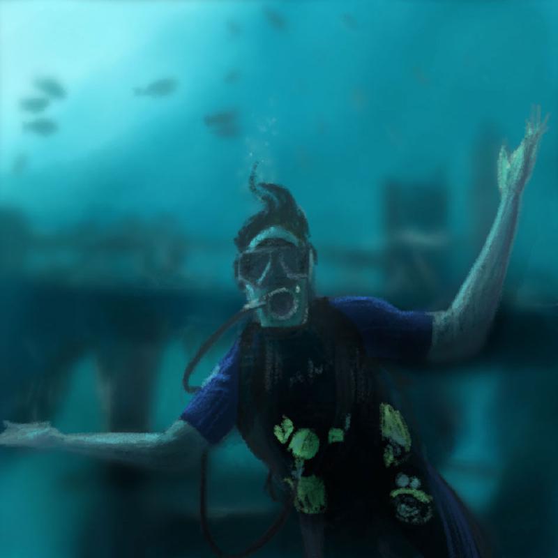 scuba diver painted with Pencil