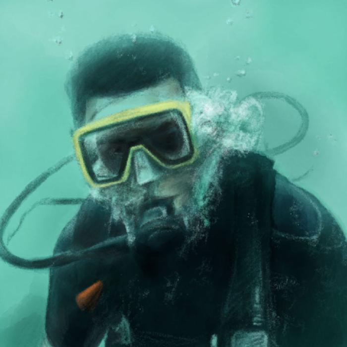 scuba diver painted with Pencil