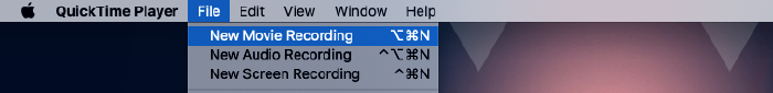 New recording menu option in QuickTime Player on macOS