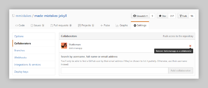 Remove staticmanapp as a collaborator